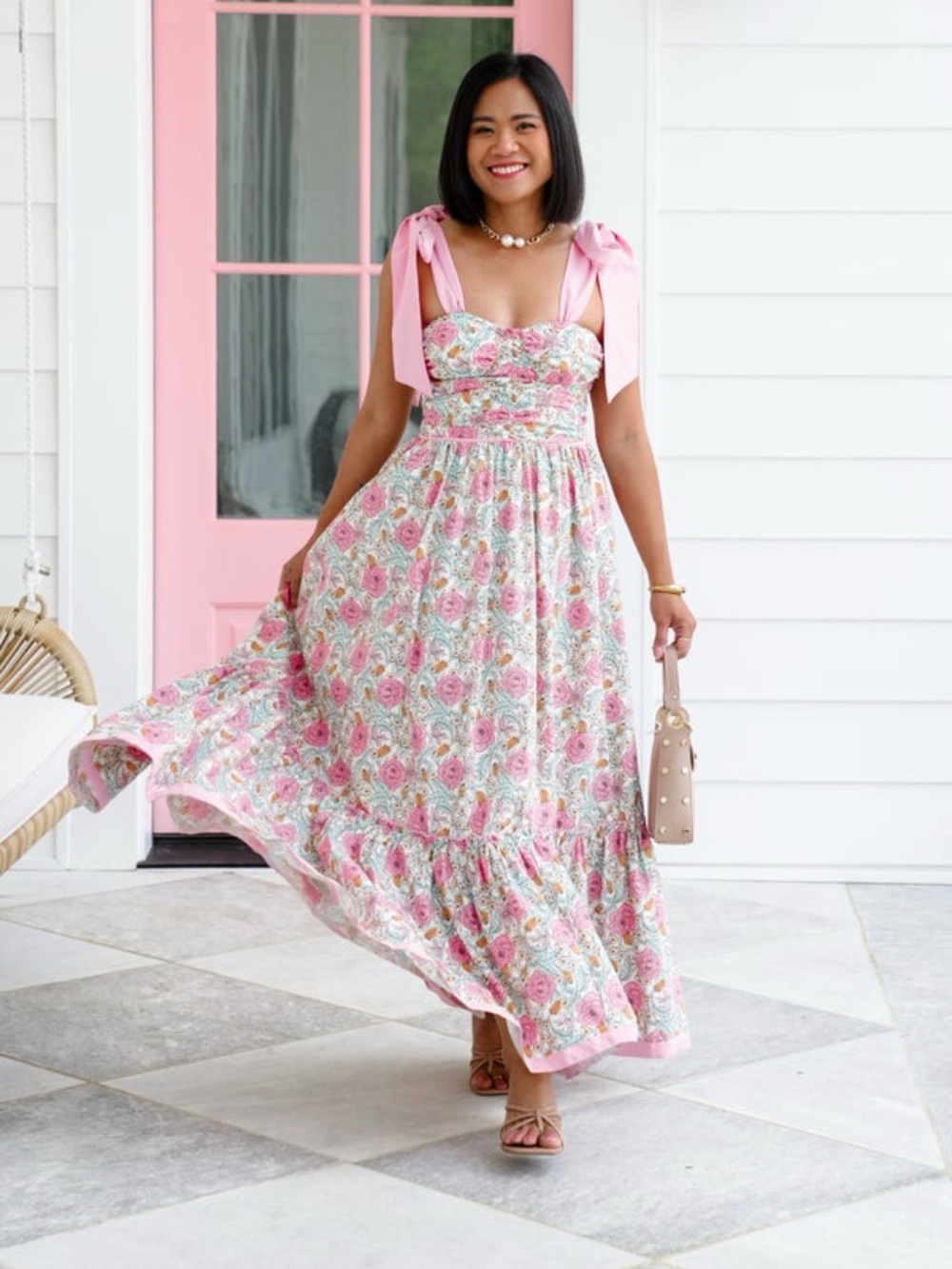 So Me Floral Maxi Dress with Ribbon Tie Straps
